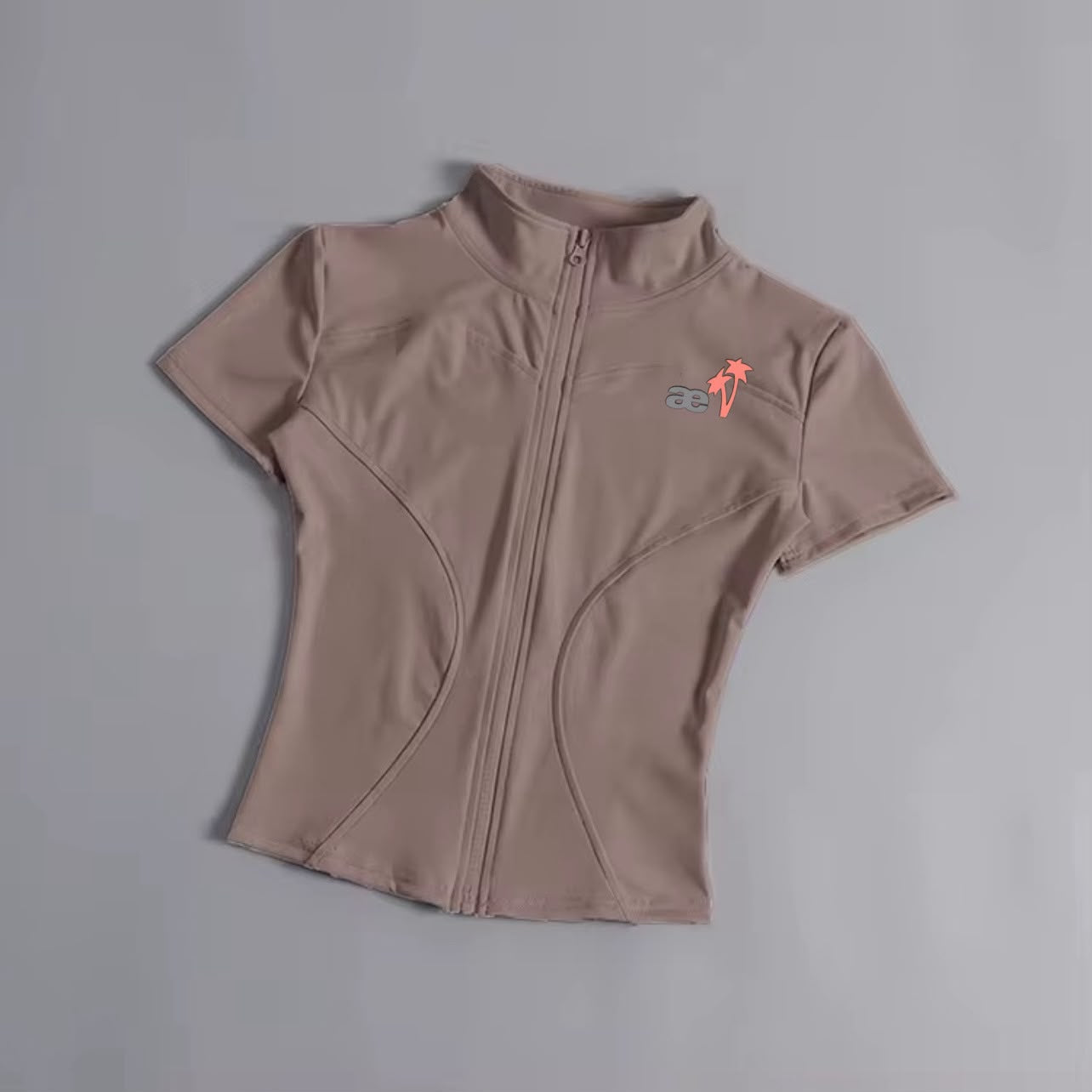 Mushroom Athletic Fitted Zip Top